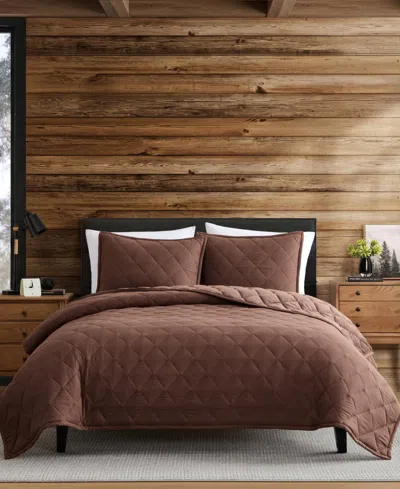Eddie Bauer Hendricks Washed Microfiber 3-piece Quilt Set, Full/queen In Brown