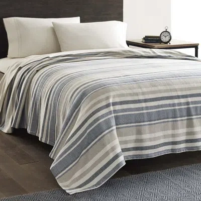 Eddie Bauer Herringbone Cotton Reversible Blanket In Blue