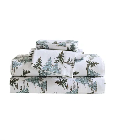 Eddie Bauer Holiday Cotton Flannel 3 Pc. Sheet Set, Twin In Snowy Pine Trees