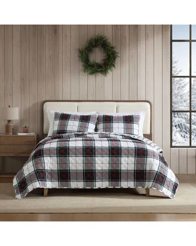Eddie Bauer Holiday Plaid Cotton Flannel Reversible Quilt Set In White