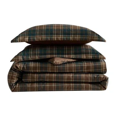 Eddie Bauer Huntley Plaid Reversible Brown Comforter Set In Brown;beige
