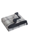 Eddie Bauer Kettle Falls Plaid Faux Shearling Popcorn Fleece Throw Blanket In Dark Grey