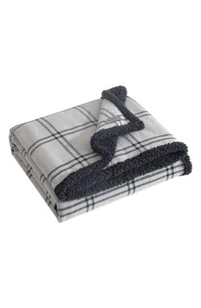 Eddie Bauer Kettle Falls Plaid Faux Shearling Popcorn Fleece Throw Blanket In Dark Grey