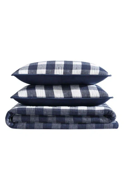 Eddie Bauer Lakehouse Plaid Cotton Quilt 3-piece Set In Blue