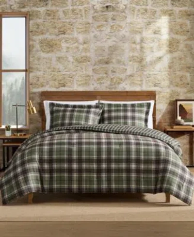 Eddie Bauer Lakeshore Plaid Microfiber Comforter Sets In Green