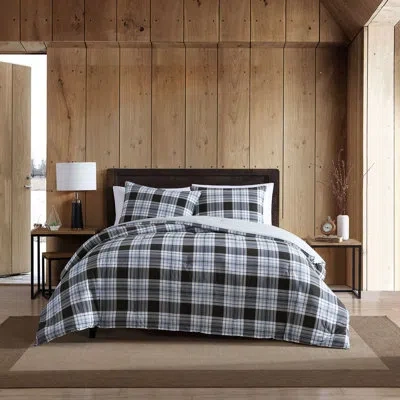 Eddie Bauer Lewis Plaid Cotton Duvet Cover Set In Blue,black