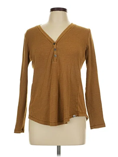 Pre-owned Eddie Bauer Long Sleeve Henley Shirt In Brown