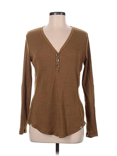 Pre-owned Eddie Bauer Long Sleeve Henley Shirt In Brown