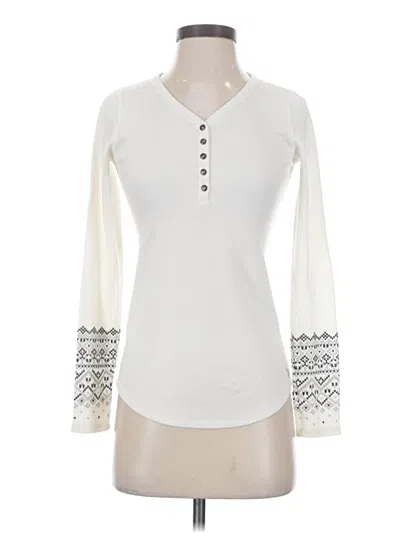 Pre-owned Eddie Bauer Long Sleeve Henley Shirt In Ivory