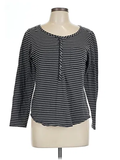 Pre-owned Eddie Bauer Long Sleeve Top Black Stripes Pattern Square Neckline Tops