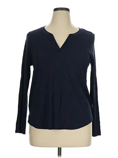 Pre-owned Eddie Bauer Long Sleeve Top Blue V-neck Tops