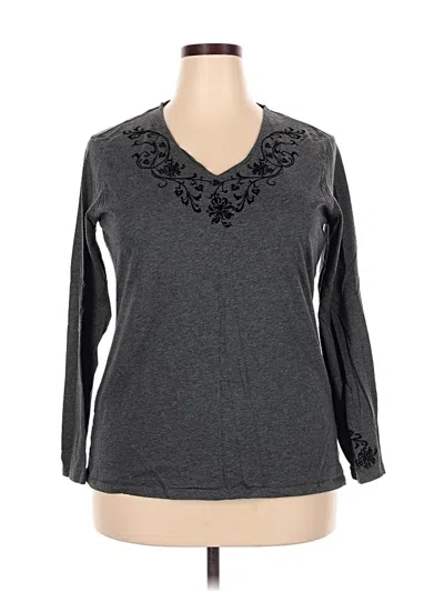 Pre-owned Eddie Bauer Long Sleeve Top Gray V-neck Tops