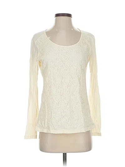 Pre-owned Eddie Bauer Long Sleeve Top Ivory Scoop Neck Tops In White