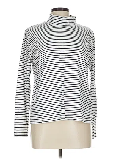 Pre-owned Eddie Bauer Long Sleeve Top Silver Stripes Pattern Turtleneck Tops