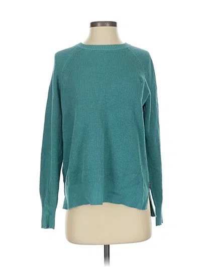 Pre-owned Eddie Bauer Long Sleeve Top Teal Crew Neck Tops In Blue