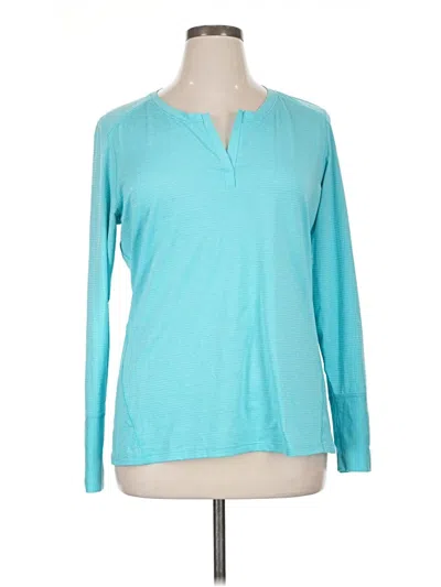 Pre-owned Eddie Bauer Long Sleeve Top Teal V-neck Tops