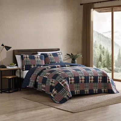 Eddie Bauer Madrona Blue Cotton Reversible Quilt Set In Navy