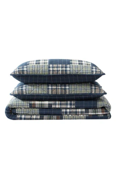 Eddie Bauer Madrona Plaid Cotton Quilt 3-piece Set In Navy/ Green