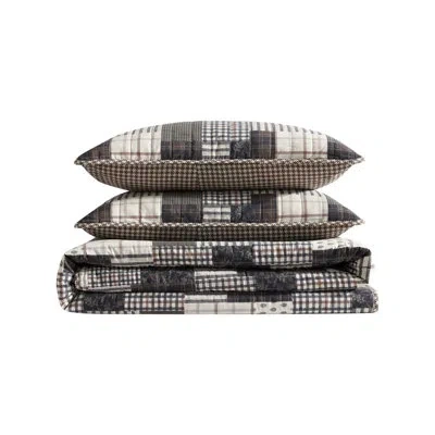 Eddie Bauer Moose Plaid Pinstripe Cotton Reversible Quilt Set In Brown Patchwork
