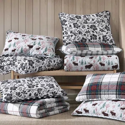 Eddie Bauer Mountain Moose Cotton Reversible Quilt Set In Black Floral