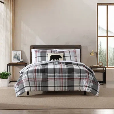 Eddie Bauer Normandy Plaid Black Microsuede Reversible Duvet Cover Set