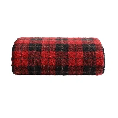 Eddie Bauer Parkwood Plaid Plush Reversible Throw Blanket In Red