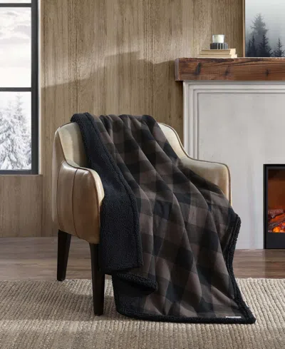 Eddie Bauer Plaid Cotton Yarn Dye Flannel Reversible Throw, 60" X 50" In Dark Brown,black