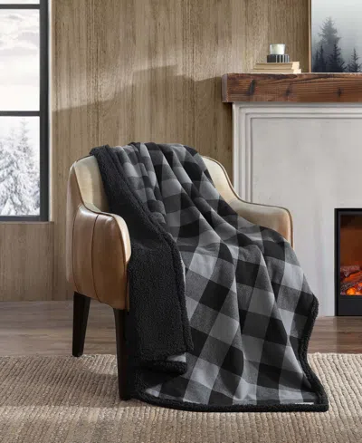 Eddie Bauer Plaid Cotton Yarn Dye Flannel Reversible Throw, 60" X 50" In Gray,black