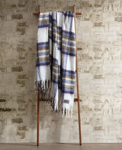 Eddie Bauer Plaid Faux Mohair Throw, 60" X 50" In Blue