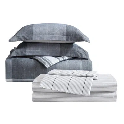 Eddie Bauer Plaid Grey Reversible Bonus Bed Set In Gray