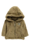 Eddie Bauer Plush Faux Fur Hooded Zip Jacket In Brown