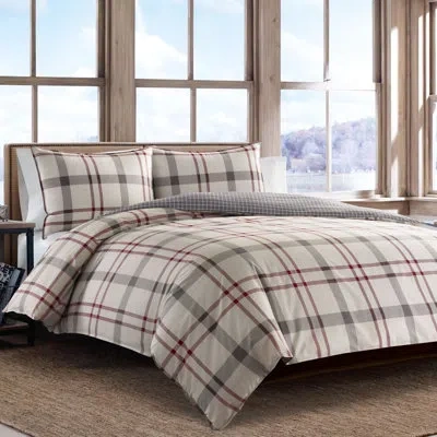 Eddie Bauer Portage Bay Grey Cotton Comforter Set In Light Beige,red,grey