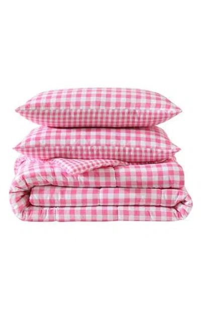 Eddie Bauer Preston Check Microfiber Comforter Set In White/light Pink