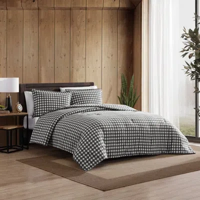 Eddie Bauer Preston Grey Cotton Flannel Reversible Duvet Cover Set In White;gray