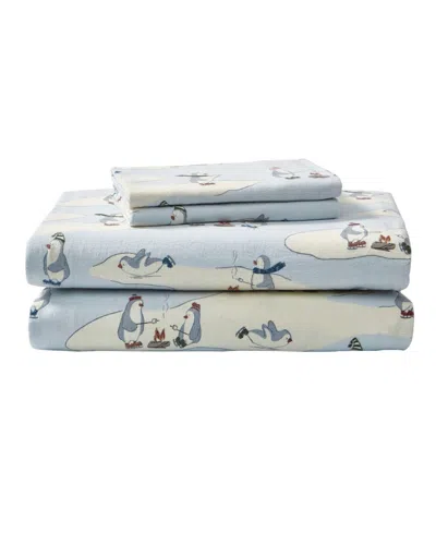 Eddie Bauer Printed Cotton Flannel 3-piece Sheet Set, Twin In Skating Penguins