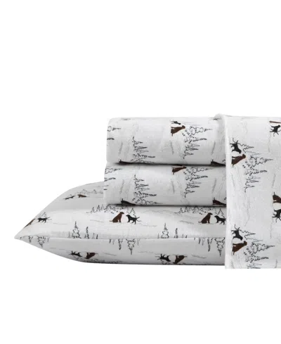 Eddie Bauer Printed Cotton Flannel 4-piece Sheet Set, Full In Dog Friends White