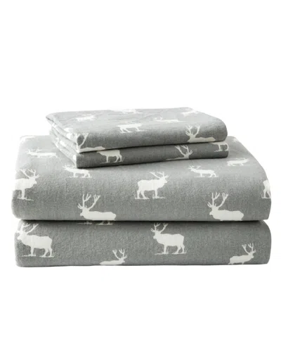 Eddie Bauer Printed Cotton Flannel 4-piece Sheet Set, Full In Elk Grove Grey