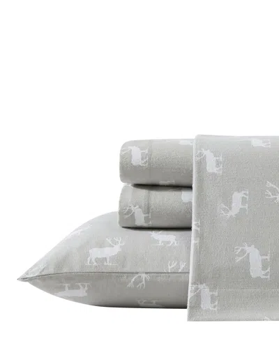 Eddie Bauer Printed Cotton Flannel 4-piece Sheet Set, King In Elk Grove Silver