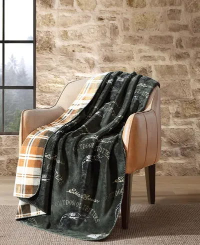 Eddie Bauer Printed Lush Flannel Throw, 70" X 60" In Green