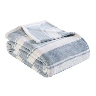 Eddie Bauer Printed Ultra Soft Plush Fleece Reversible Blanket In Stones Throw Stripe Grey
