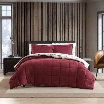 Eddie Bauer Reversible Microsuede Comforter Set In Deep Red
