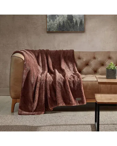 EDDIE BAUER EDDIE BAUER RIBBED SUPER SOFT STRIPE SOLID MICROFLEECE-REVERSIBLE THROW  BLANKET