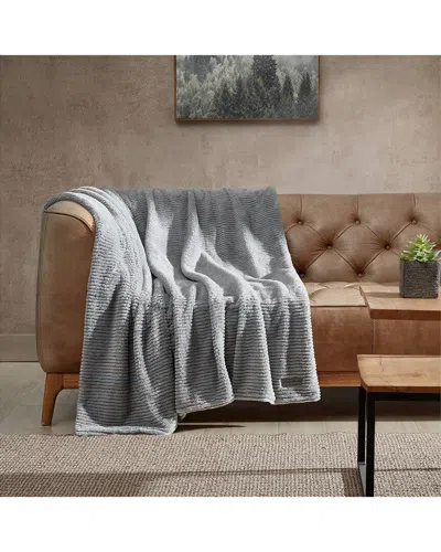 Eddie Bauer Ribbed Super Soft Stripe Solid Microfleece-reversible Throw Blanket In Grey