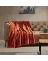 Eddie Bauer Ribbed Super Soft Stripe Solid Microfleece-reversible Throw Blanket In Orange