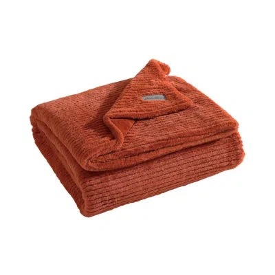 Eddie Bauer Ribbed Textured Stripe Solid Plush Throw Blanket In Orange