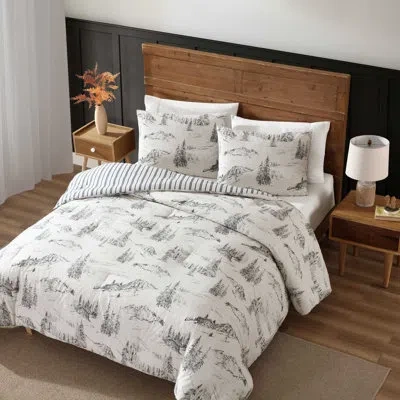 Eddie Bauer Rocky Mountain Cabin Cotton Reversible Grey Comforter Set In Gray;beige