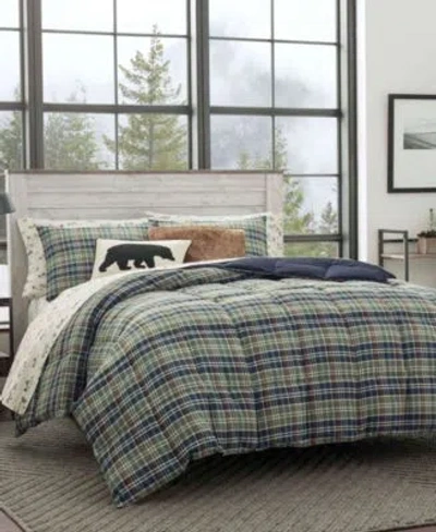 Eddie Bauer Rugged Plaid Microsuede Reversible Comforter Sets In Brown