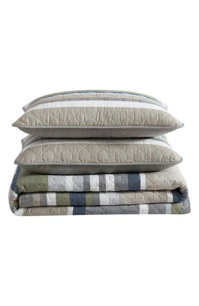 Eddie Bauer Salmon Ladder Cotton Quilt 3-piece Set In Khaki/navy