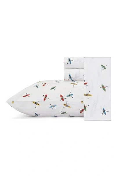 Eddie Bauer Sea Planes 200 Thread Count 100% Cotton Percale Sheet Set In White