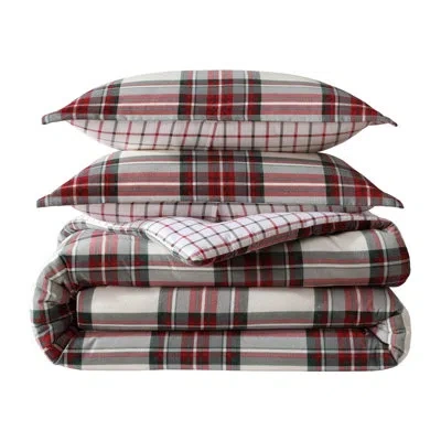 Eddie Bauer Serendipity Plaid Cotton Flannel Red Comforter Set In White;red